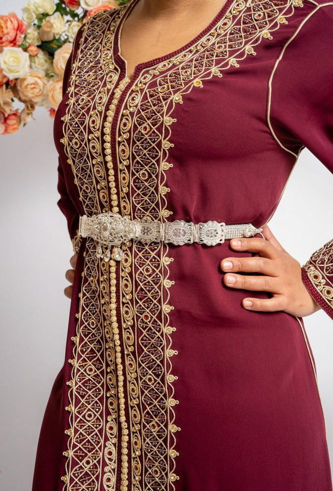 Inisa Handgemachtes weinrotes Kaftan online kaufen Kaftan Bordeaux handgemacht